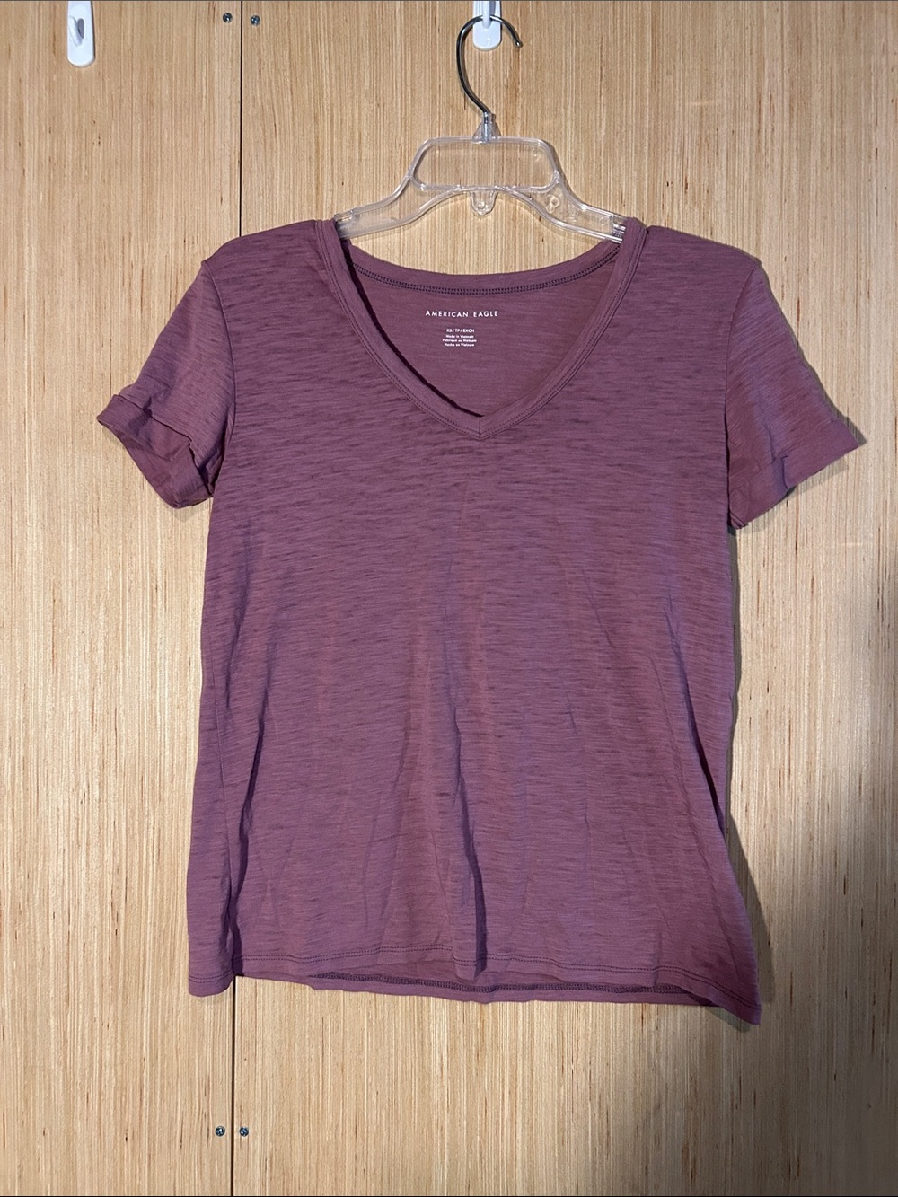 American Eagle Outfitters Women’s V-Neck Short Sleeve Tee in Dusty Mauve